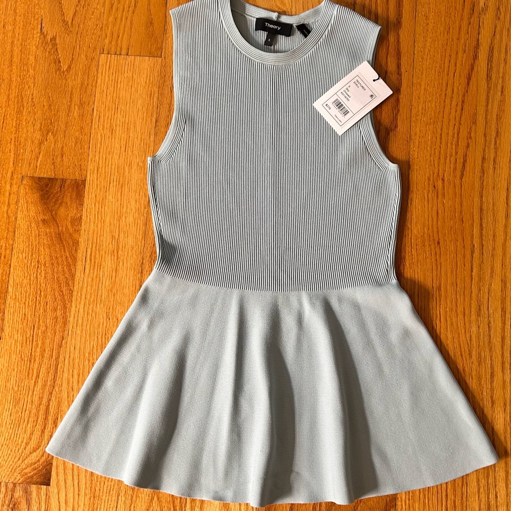 Theory NWT Textured Shell Sky Glossed Peplum Top Ribbed Knit $275